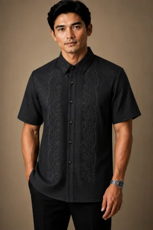 Short Sleeves Black Barong Tagalog 1050-B