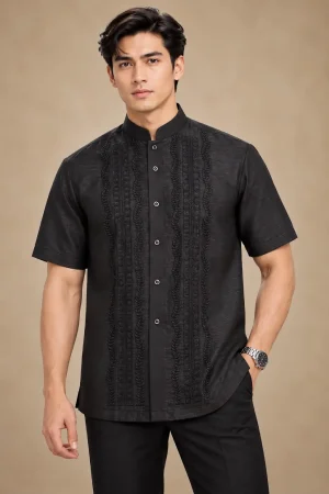 Short Sleeves Black Barong Taglog 1065