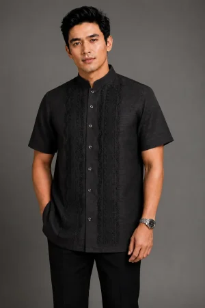 Short Sleeves Black Barong Taglog 1065