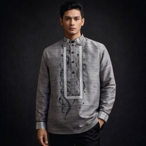 Black-Silver Organza Barong Tagalog 3537