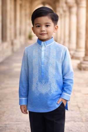 Boy's Monochromatic Aqua Blue Barong Tagalog 8332