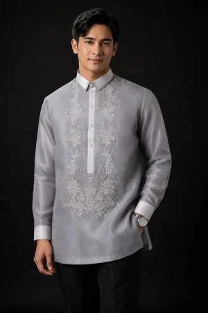 Monochromatic Gray Organza Barong Tagalog 3035