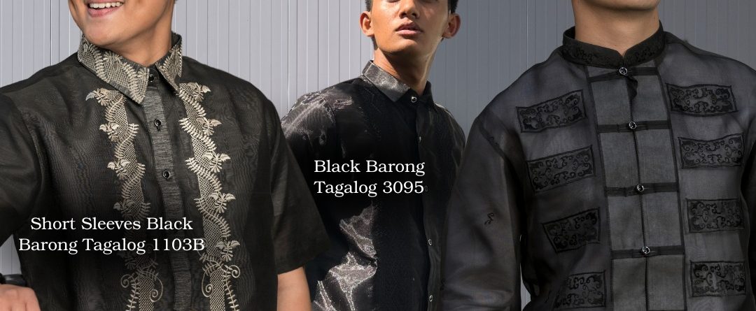 Black Short Sleeve Jusi Barong Tagalog
